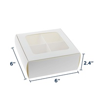 Boîte à gâteau transparente personnalisée à quatre compartiments avec lamination mate de luxe, présentoir pour petites friandises et charcuterie, doublure en éponge