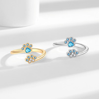 Anneau d'empreinte de chien chat mignon femme blanc bleu Zircon anneau ouvert réglable pour les femmes