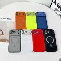Étui de téléphone magnétique mat en TPU et PC avec chargement sans fil, coque antichoc anti-rayures avec cache-objectif coulissant compatible
