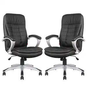 Grosir kursi kantor tamu dapat diatur bahan kulit hitam putar untuk ruang rapat
