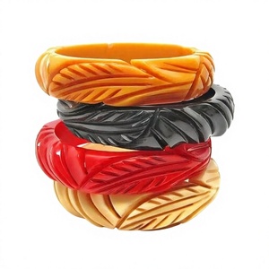 Meilleur Bracelet Jonc Artisanal en Acrylique avec Motif Floral Sculpté Jaune Multicolore Élégant Fantaisie Bijou Unisexe pour Mariage Femme - Product Image 2
