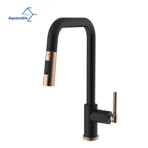 Black Kitchen Faucet Aquacubic High Arc CUPC Matte Black Bronze Brass Pull Down Kitchen Sink Faucet