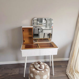 Moderne compacte houten kaptafel met verlichte spiegel en verstelbaar ontwerp, eenvoudige installatie voor de woonkamer - Product Image 5