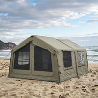 Tente de camping gonflable à installation instantanée de 16 ㎡, grande tente à air imperméable pour l'extérieur, tissu en mélange de poly-coton avec pompe à main