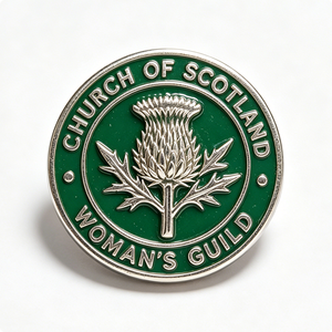 Pin Metálico de la Hermandad Femenina de la Iglesia de Escocia, Esmalte Verde, Plateado, Circular, Tema Religioso - Product Image 6