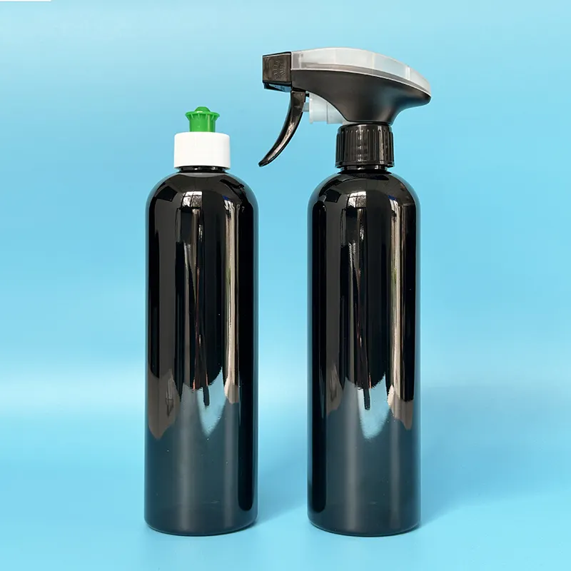 Botella pulverizadora de gatillo de espuma negra mate de plástico de 500ml y 16oz personalizada para limpieza de automóviles