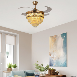 Modern Crystal <b>Ceiling</b> <b>Fan</b> Light for Restaurant Dining Room LED <b>Fan</b> Chandelier <b>Remote</b> <b>Control</b> - Product Image 2