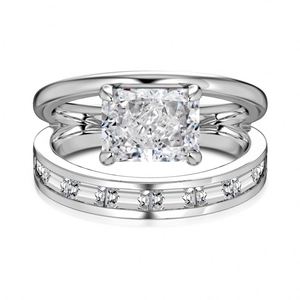 Dylam Dainty Charm Design S925 Silver Non Fade Rhodium Plated Double Layer Rectangle 8A Crushed <b>Ice</b> Out Cut Zirconia Women <b>Rings</b> - Product Image 1