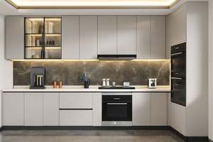 ตู้ครัวโมเดิร์นแบบสั่งทำ SANTOPOVA ตู้สูงเต็มตัว ดีไซน์มือจับซ่อน ผนังกันน้ำ MDF พร้อมแผ่นกันเปื้อน - Product Image 4