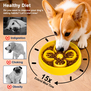 Solid Portable Eco-Friendly Healthy Eating Food Dish for Small Medium Pet New Yellow Flower Plastic <b>Cat</b> Dog Slow <b>Feeder</b> Bowl - Product Image 6