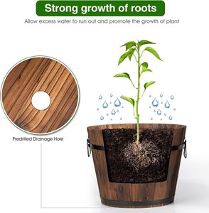 Jardinière vintage en forme de tonneau, 3 pièces, seau en bois, lits surélevés pour plantes, herbes, légumes, intérieur, extérieur, <span class=keywords><strong>jardin</strong></span>, boîte à fleurs décorative - Product Image 5