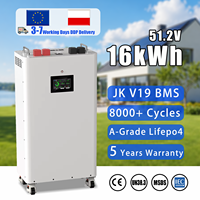 Batterie au lithium LiFePO4 48V 16kWh à cycle de vie de 8000 cycles, stock UE, avec BMS JK V19 et communication CAN pour système de stockage solaire domestique