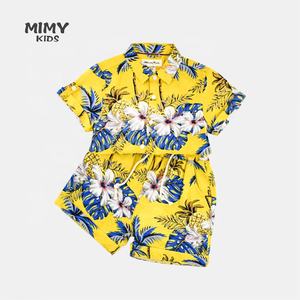 2pcs 100% 코 튼 꽃 인쇄 하와이 비치 소년 의류 세트 뜨거운 스타일 키즈 의상 여름 짧은 소매 셔츠 + 반바지 - Product Image 2