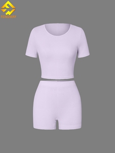 Set di pantaloncini in due pezzi con Logo personalizzato per <span class=keywords><strong>donna</strong></span> tinta unita tuta sportiva da <span class=keywords><strong>donna</strong></span> - Product Image 5