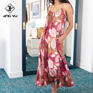 Vestidos Florales Vintage Elegantes de Diseñador de Alta Calidad para Mujer, Vestidos Casuales Hawaianos de Rayón con Estampado Floral Personalizado OEM - Product Image 4