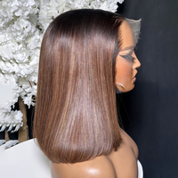Perruque Courte Bob en Dentelle HD Vente en Gros, Cheveux Humains Vierges 100%, Couleur Bourgogne, Frontale en Dentelle HD, Cheveux Indiens Naturels Bruts