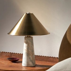 Modern Marble Table <b>Lamp</b> With Brass Shade Warm <b>Light</b> <b>LED</b> Bulb E27 Switch Control For Living Room Bedroom Decorative Lighting - Product Image 1