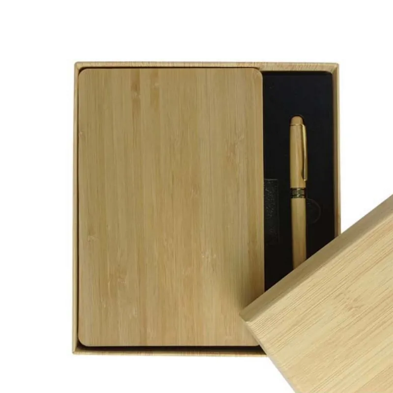 Produttori di origine set di taccuini in pelle di bambù riciclato all'ingrosso con penna stilografica souvenir del cliente può stampare il LOGO