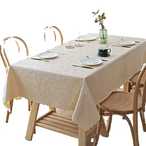 Toalha de mesa em vinil (bege, 60 "x 84", toalha impermeável, retângulo resistente, tampa de mesa wipeable para cozinha e sala de jantar (bege, 60"