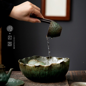Grand égouttoir à thé en céramique, finition en pierre bleue, motif feuille de lotus, pour services à thé Kung Fu et usage domestique - Product Image 2