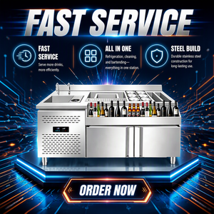 Prix d'usine – Station de bar à cocktails moderne en acier inoxydable avec rince-verres, bac à glace et cloison pour comptoir de barman - Product Image 1