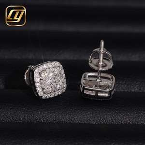 Wholesale S925 <b>Silver</b> Cushion Square Cluster Lab Grown Diamond Stud <b>Earrings</b> Paved VVS Cultivated Diamond Screw <b>Back</b> <b>Earrings</b> - Product Image 4