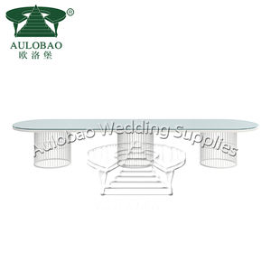 Lujosa mesa de comedor de latón dorado para 8 personas de boda para restaurante - Product Image 5