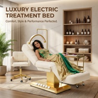 Lit de beauté de luxe avec base dorée, lit de massage électrique à 3 moteurs, lit pour soins du visage et extensions de cils avec lampe, mobilier de salon