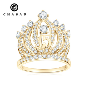 Anillo Clásico de Compromiso con Corona y Zirconia Redonda Incrustada para Dama, Número 15, con Zirconia Cúbica de 3.0mm, para el Doble Once - Product Image 1