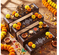 Support en bois personnalisé pour la décoration de Ganesh Puja, Kolam Pooja, Chowki, ensemble de tabourets de prière à 4 niveaux, rehausseur de table Diwali Kolam