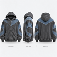 Sweat à capuche zippé personnalisé en molleton de coton épais avec panneau en V et effet éclaboussures de peinture, veste à capuche entièrement zippée pour homme, style streetwear