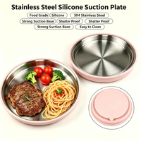 Assiettes pour bébés et tout-petits en silicone amovible, avec ventouse, non divisées, sans BPA, incassables, en acier inoxydable, design mignon