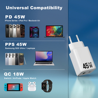 Chargeur mural USB rapide GaN PD 45W pour iPhone 17 18 Pro Max, ordinateur portable, Macbook, tablette, téléphone portable, certifié CE ROHS, directement de l'usine