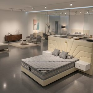 Cadre de lit <span class=keywords><strong>Queen</strong></span> avec lumières LED, capteur de mouvement sous le lit pour mère et enfant, éclairage de haute qualité pour hôtel, grands panneaux de tête de lit - Product Image 1
