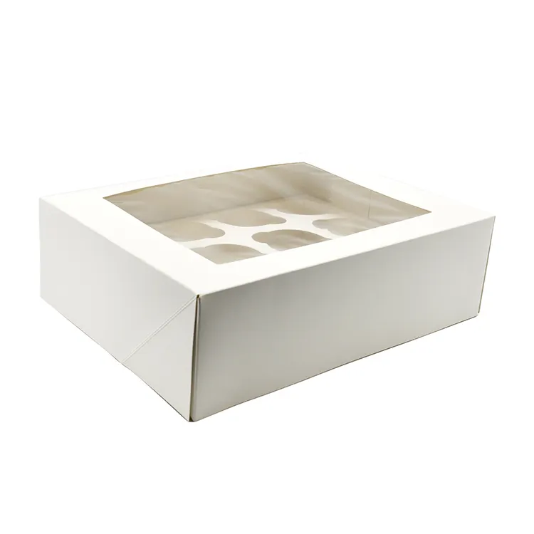 Pencere ambalaj kutusu ile özel karton beyaz kek 4 delik ve 6 delik pişirme Cupcake kutusu Cupcake kutuları 12 delik
