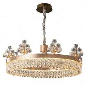 Lustre moderne doré rond de luxe en forme de boule de fleurs en cristal K9 pour la décoration de la maison et du bureau avec base E12 de forme ovale - Product Image 6