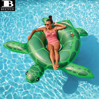 Bouée gonflable géante en forme de tortue avec fond en maille, en PVC épaissi, avec poignées, pour adultes et enfants, idéale pour les fêtes aquatiques