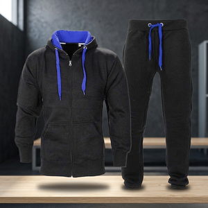Ensemble de survêtement décontracté d'hiver pour homme en polaire premium, délavé à l'acide, respirant, avec panneau contrastant, sweat à capuche zippé et pantalon de jogging, grandes tailles - Product Image 2