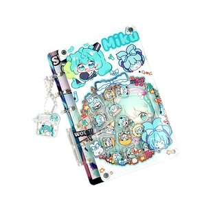 Quaderno Planner A7 Creativo Fai-da-Te con Copertina Acrilica a Fogli Mobili con Disegno a Linee di Cuccioli in Stile Anime - Product Image 5