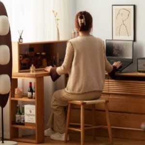 <b>Cherry</b> Wood Dressing Table With Storage Bedroom Furniture Japanese Style Makeup Desk - Product Image 2