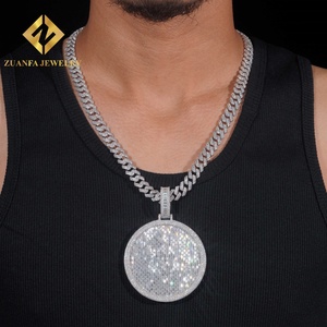 Dijes Personalizados, Colgante Redondo de Plata 925 con Diamante Moissanite VVS, Joyería que Pasa el Test de Diamantes, Colgante Hip Hop para Hombre - Product Image 1