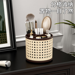 Vintage Style Desktop Cosmetic Storage Cylinder With Rotating Compartments For Makeup Brushes Lipstick Cases - Product Image 5
