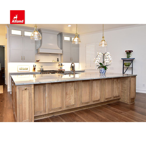 Gabinetes de Cocina Allandcabinet con Marco de Roble Blanco Valioso, Panel de Laca Mate Color Gris con Incrustaciones, Piedra Natural y LED Interior - Product Image 1