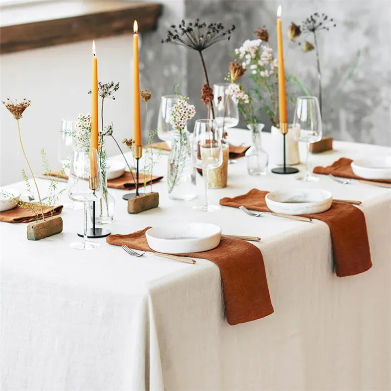 مناديل المائدة الطبيعية المخصصة الأكثر مبيعاً للمطاعم وحفلات الزفاف قماش منسوج سادة من الكتان الخالص من مزيج القطن