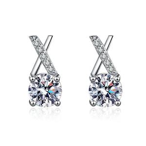 Pendientes de moissanita con incrustaciones para mujer, aretes grandes de piedra brillantes, redondos de moissanita a la moda - Product Image 1
