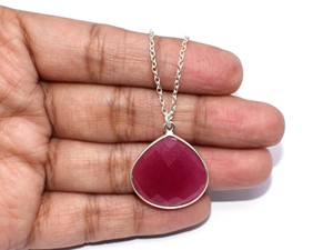 Natural <b>Ruby</b> Corundum 20mm Heart Shape Briolette Gemstone 925 Sterling Silver Rhodium Plated Minimalist Wedding Chain <b>Necklace</b> - Product Image 3