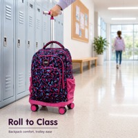 Sac à dos à roulettes tendance style preppy avec motif feuilles et fermeture éclair pour étudiants, sac d'école à roulettes 2-en-1 grande capacité