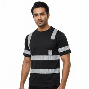 Men Reflective Safety <b>T</b>-<b>Shirt</b> Polyester <b>High</b> Visibility Hi-<b>Vis</b> Short Sleeve Work <b>Shirt</b> for Construction Roadwork Night Security - Product Image 1