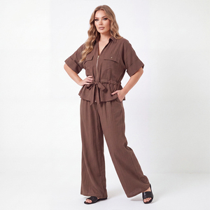 Conjuntos <span class=keywords><strong>de</strong></span> Lino <span class=keywords><strong>de</strong></span> Tallas Grandes para Mujer, Trajes <span class=keywords><strong>de</strong></span> 2 Piezas con Pantalones <span class=keywords><strong>de</strong></span> Pierna Ancha y Cintura Ajustable, Traje <span class=keywords><strong>de</strong></span> Lino a Juego - Product Image 2
