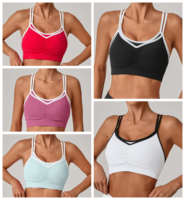 Soutien-gorge de sport effet seconde peau à bretelles réglables, double couche, dos croisé, plissé, color block, pour la gym et le yoga